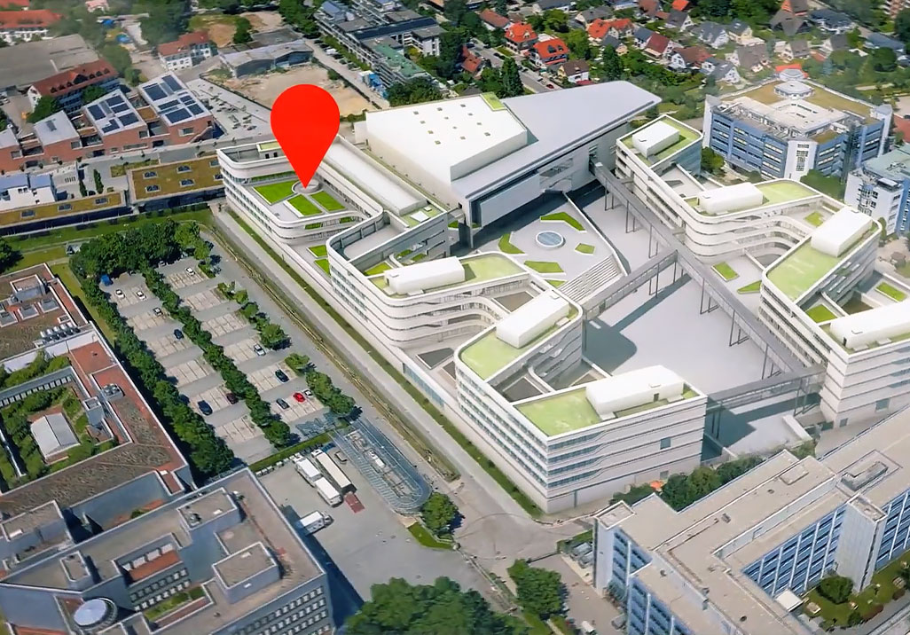 Luftaufnahme des neuen Campus von P7S1 in Unterföhring, Deutschland (Foto)